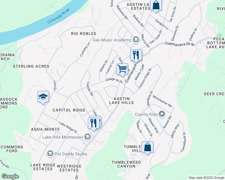 map of restaurants, bars, coffee shops, grocery stores, and more near 1312 Orlando Road in Austin