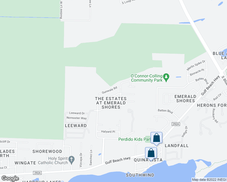 map of restaurants, bars, coffee shops, grocery stores, and more near 115 Gunwale Road in Pensacola