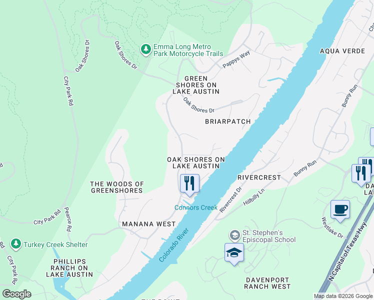 map of restaurants, bars, coffee shops, grocery stores, and more near 3100 Smoky Ridge in Austin