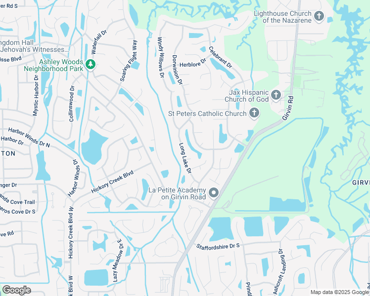 map of restaurants, bars, coffee shops, grocery stores, and more near 911 Long Lake Drive in Jacksonville