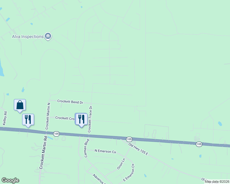 map of restaurants, bars, coffee shops, grocery stores, and more near 16421 Ryan Guinn Way in Conroe