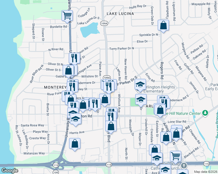 map of restaurants, bars, coffee shops, grocery stores, and more near 1715 Cesery Boulevard in Jacksonville