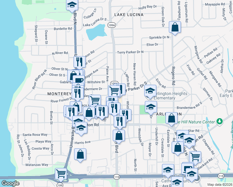 map of restaurants, bars, coffee shops, grocery stores, and more near 1715 Cesery Boulevard in Jacksonville