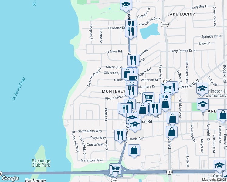 map of restaurants, bars, coffee shops, grocery stores, and more near in Jacksonville