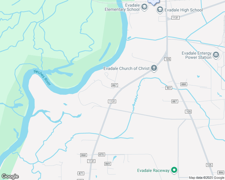 map of restaurants, bars, coffee shops, grocery stores, and more near 440 Private Road 8251 in Evadale
