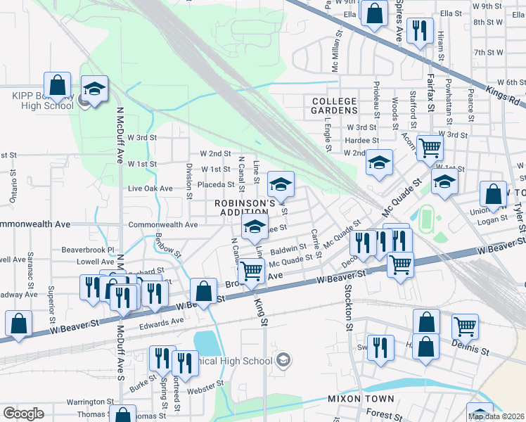 map of restaurants, bars, coffee shops, grocery stores, and more near 2115 Commonwealth Avenue in Jacksonville