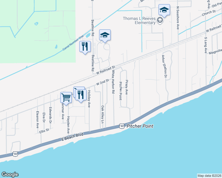 map of restaurants, bars, coffee shops, grocery stores, and more near 215 White Harbor Rd in Long Beach