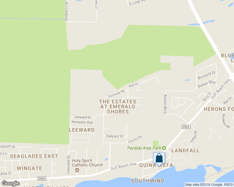 map of restaurants, bars, coffee shops, grocery stores, and more near 121 Gunwale Road in Pensacola