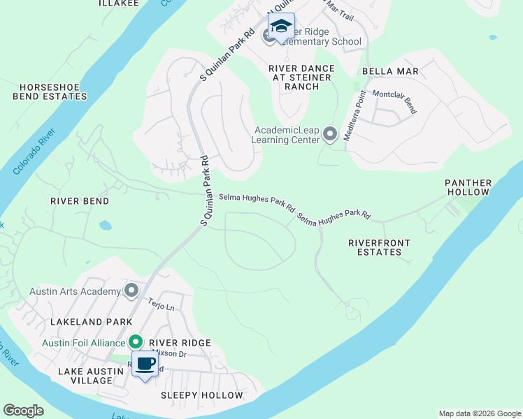 map of restaurants, bars, coffee shops, grocery stores, and more near 1608 Morning Moon Circle in Austin