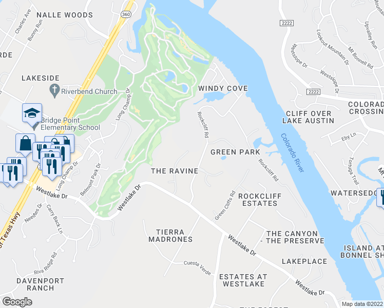 map of restaurants, bars, coffee shops, grocery stores, and more near 4311 Ravine Ridge Trail in Austin