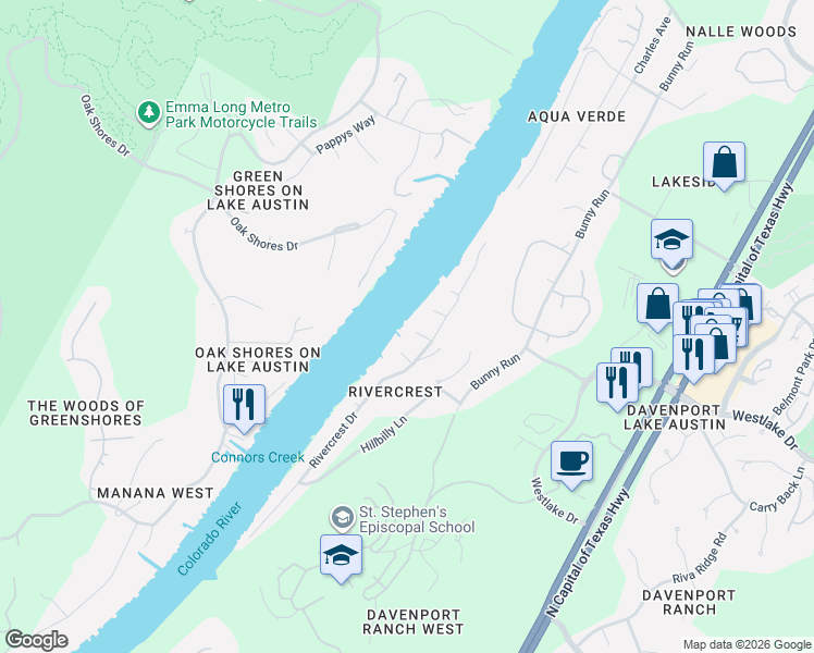 map of restaurants, bars, coffee shops, grocery stores, and more near 6708 Leprechaun Drive in Austin
