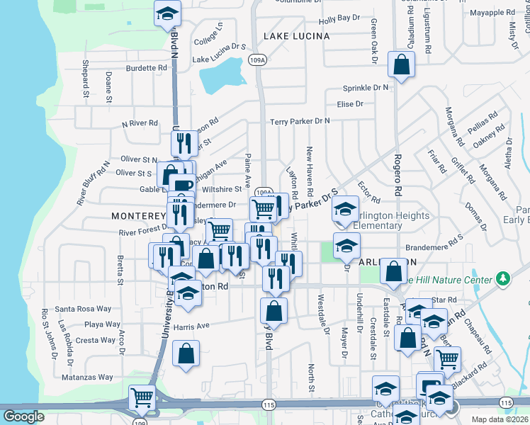 map of restaurants, bars, coffee shops, grocery stores, and more near 1715 Cesery Boulevard in Jacksonville