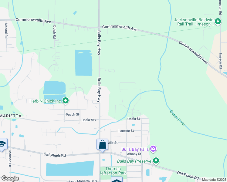 map of restaurants, bars, coffee shops, grocery stores, and more near 1021 Bulls Bay Highway in Jacksonville