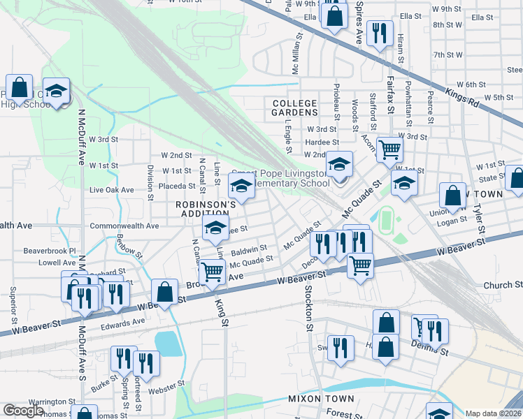 map of restaurants, bars, coffee shops, grocery stores, and more near 2021 Commonwealth Avenue in Jacksonville