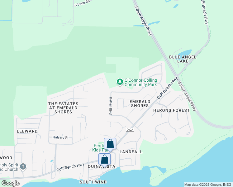 map of restaurants, bars, coffee shops, grocery stores, and more near 555 Batten Boulevard in Pensacola