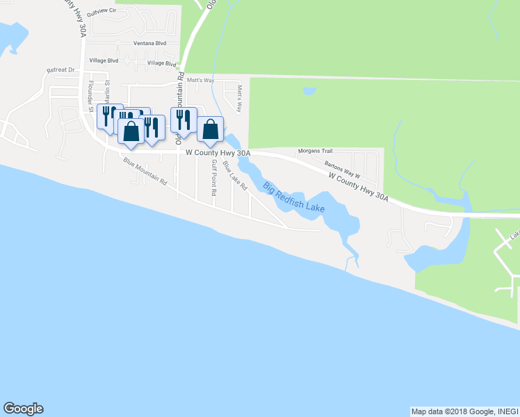 map of restaurants, bars, coffee shops, grocery stores, and more near 254 Blue Lake Road in Santa Rosa Beach