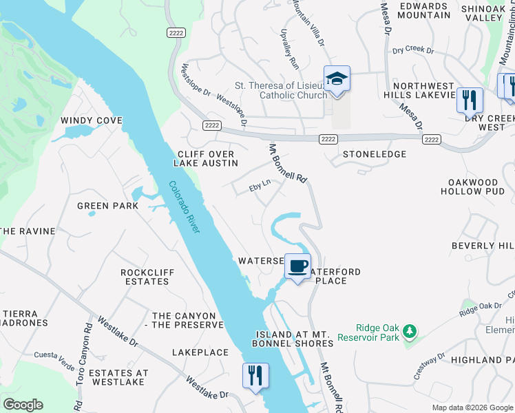 map of restaurants, bars, coffee shops, grocery stores, and more near 5402 Odessa Lane in Austin
