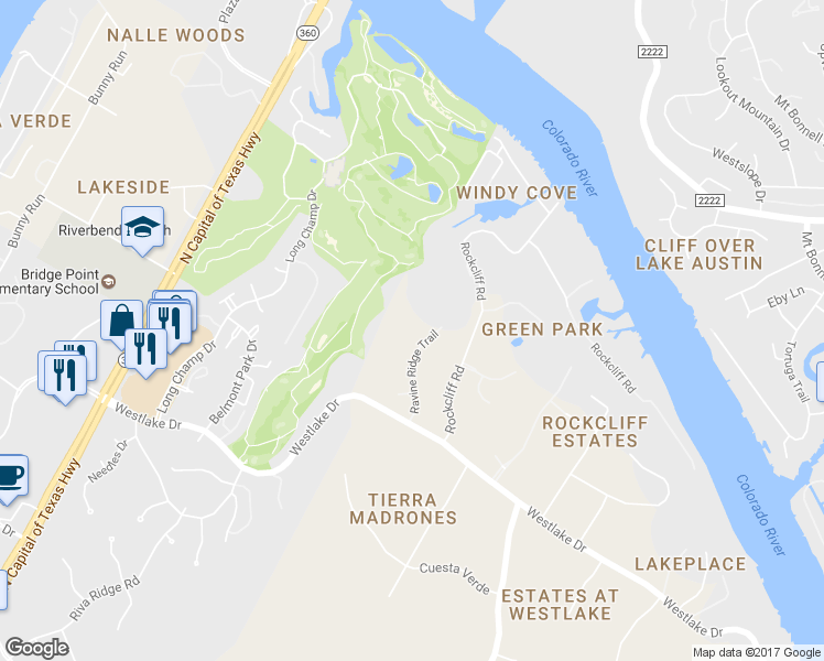 map of restaurants, bars, coffee shops, grocery stores, and more near 4304 Ravine Ridge Trail in Austin