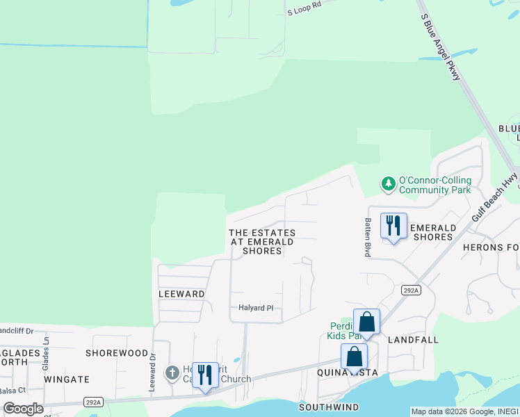 map of restaurants, bars, coffee shops, grocery stores, and more near 120 Gunwale Road in Pensacola