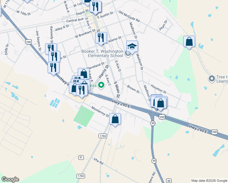map of restaurants, bars, coffee shops, grocery stores, and more near 716 South Main Street in Elgin