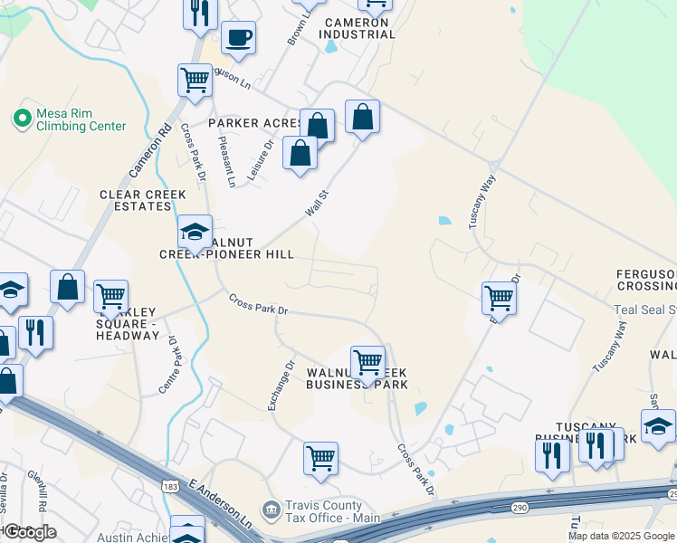 map of restaurants, bars, coffee shops, grocery stores, and more near 8317 Cross Park Drive in Austin