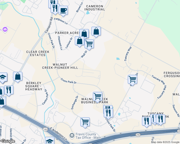 map of restaurants, bars, coffee shops, grocery stores, and more near 2311 Ambition Way in Austin