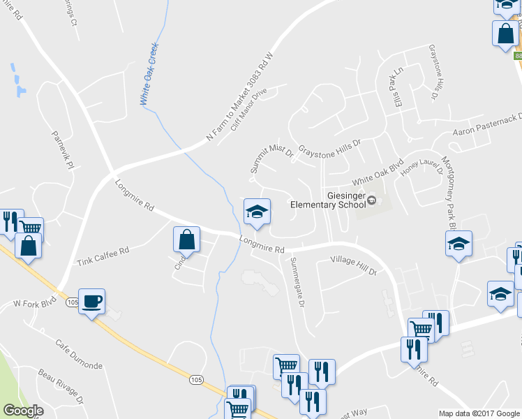 map of restaurants, bars, coffee shops, grocery stores, and more near 2410 Bramlet Drive in Conroe