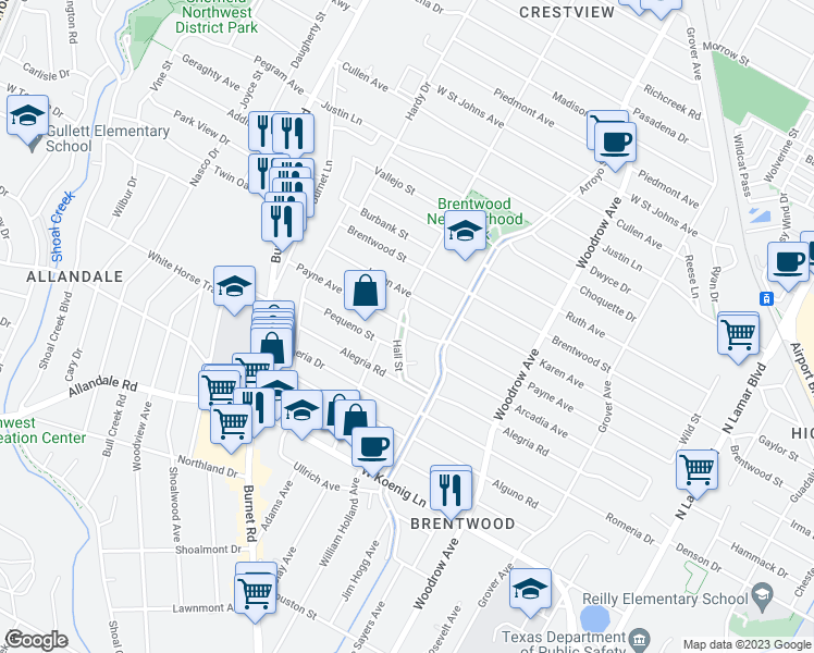 map of restaurants, bars, coffee shops, grocery stores, and more near Goodnight Ln in Austin