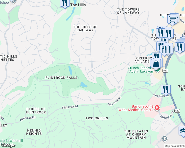 map of restaurants, bars, coffee shops, grocery stores, and more near 321 Jack Nicklaus Drive in Austin