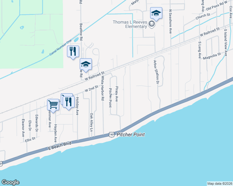 map of restaurants, bars, coffee shops, grocery stores, and more near Treasure Street in Long Beach
