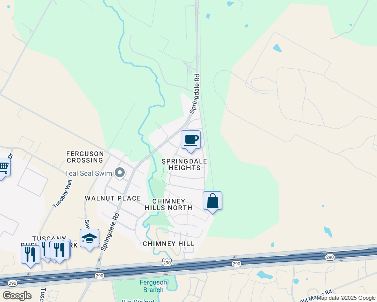 map of restaurants, bars, coffee shops, grocery stores, and more near 4709 Dorchester Heights Lane in Austin