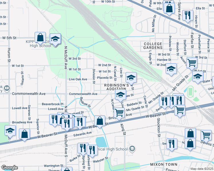 map of restaurants, bars, coffee shops, grocery stores, and more near 1043 Almeda Street in Jacksonville