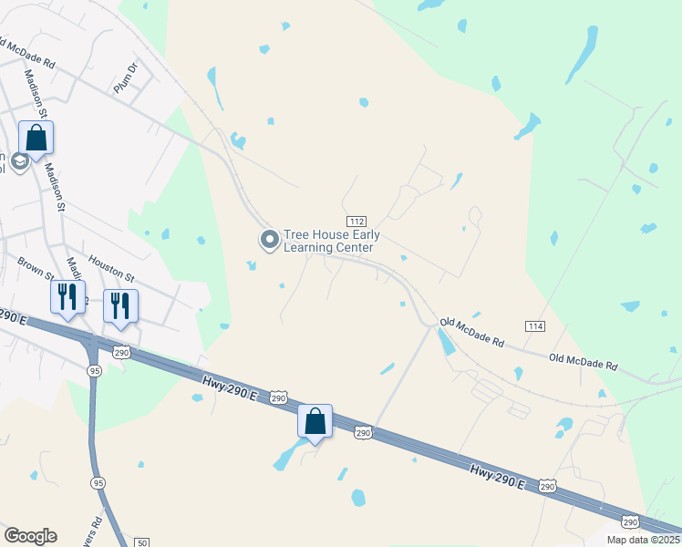 map of restaurants, bars, coffee shops, grocery stores, and more near 1029 Old McDade Road in Elgin