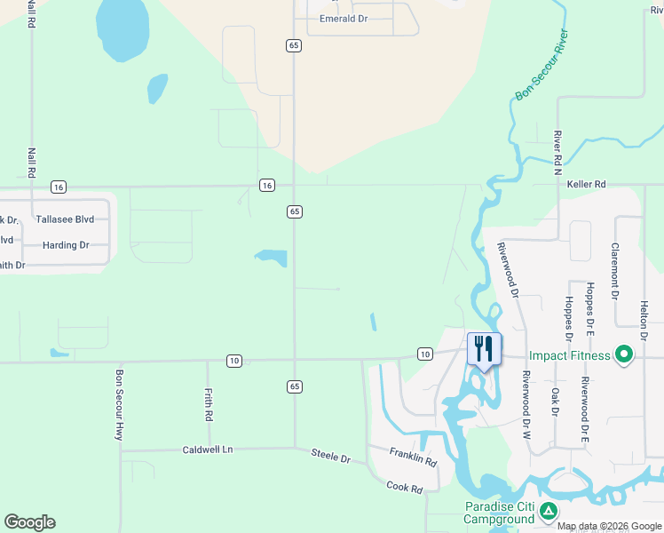 map of restaurants, bars, coffee shops, grocery stores, and more near 7716 County Road 65 in Foley
