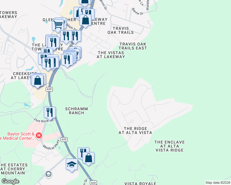 map of restaurants, bars, coffee shops, grocery stores, and more near 152 Lakota Pass in Austin