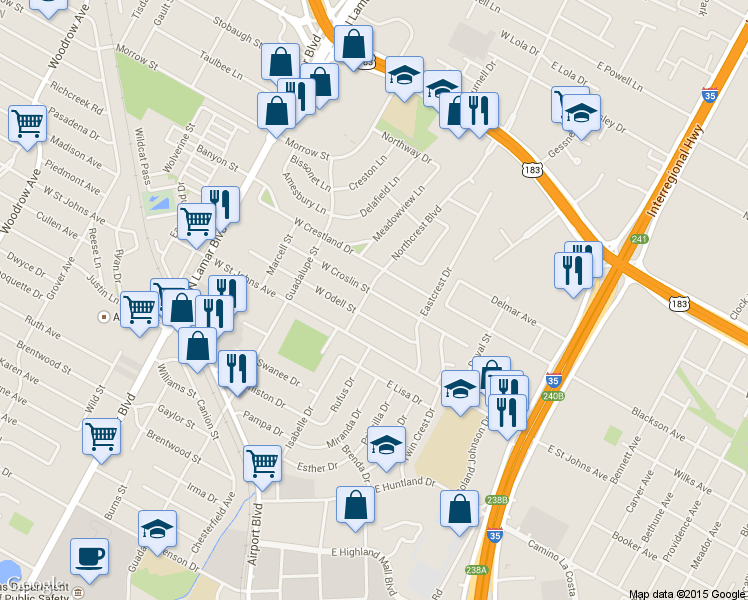 map of restaurants, bars, coffee shops, grocery stores, and more near 107 West Croslin Street in Austin