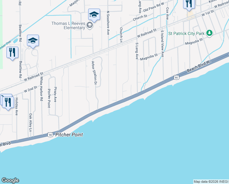 map of restaurants, bars, coffee shops, grocery stores, and more near 95 Buena Vista Dr in Long Beach