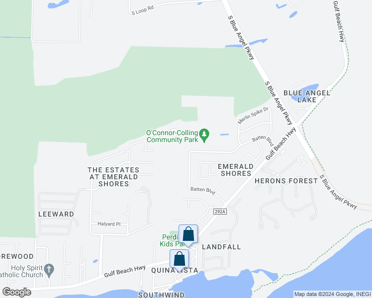 map of restaurants, bars, coffee shops, grocery stores, and more near 564 Batten Boulevard in Pensacola