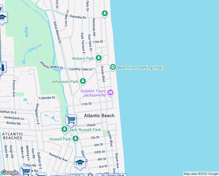 map of restaurants, bars, coffee shops, grocery stores, and more near 1241 Ocean Boulevard in Atlantic Beach