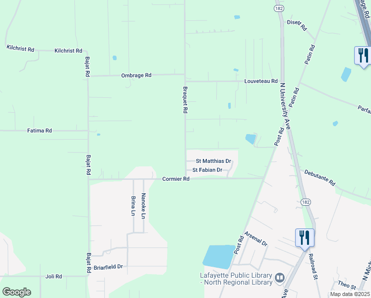 map of restaurants, bars, coffee shops, grocery stores, and more near 198 Braquet Rd in Carencro