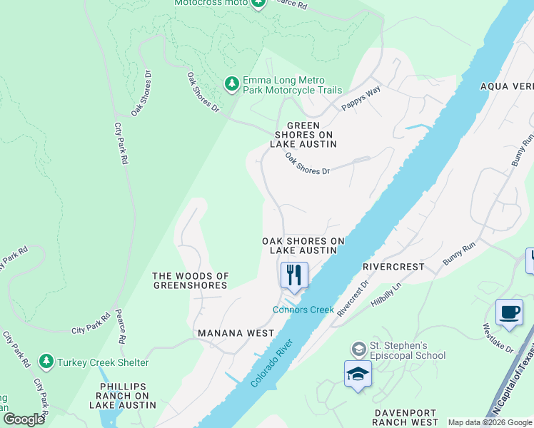 map of restaurants, bars, coffee shops, grocery stores, and more near 3208 Pearce Road in Austin