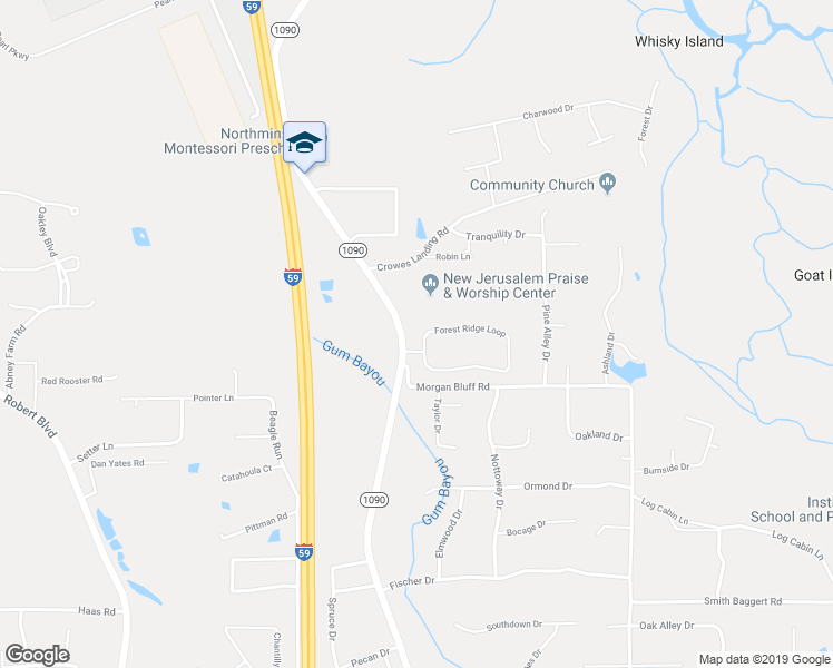 map of restaurants, bars, coffee shops, grocery stores, and more near 1005 Forest Ridge Loop in Pearl River