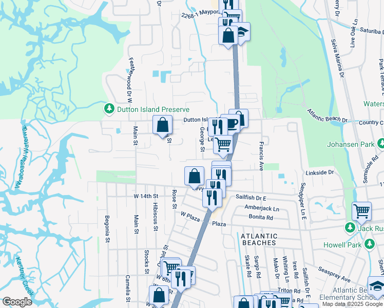 map of restaurants, bars, coffee shops, grocery stores, and more near 1930 Park Street in Atlantic Beach