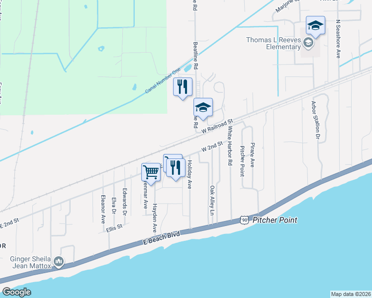 map of restaurants, bars, coffee shops, grocery stores, and more near 162 Holiday Avenue in Pass Christian