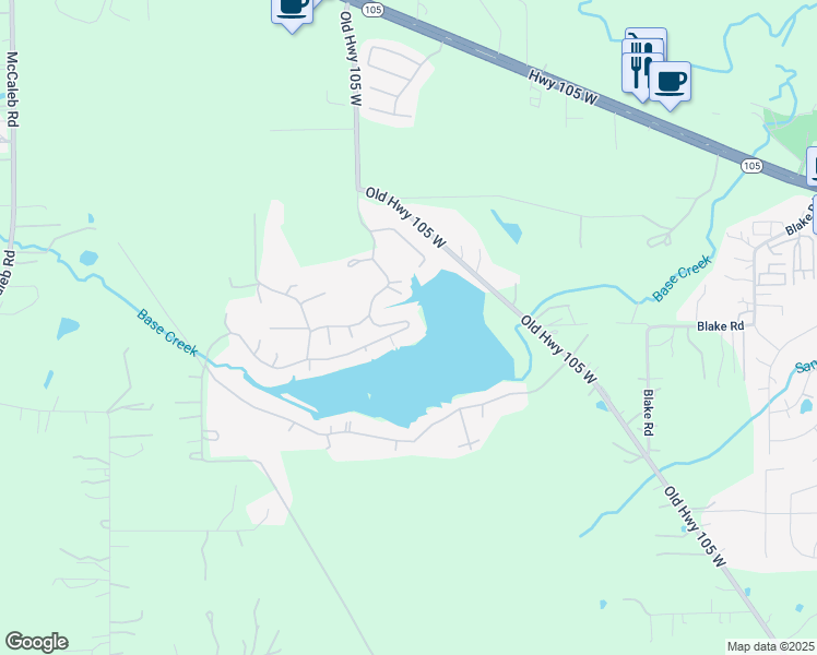 map of restaurants, bars, coffee shops, grocery stores, and more near 1208 Northshore Loop in Conroe
