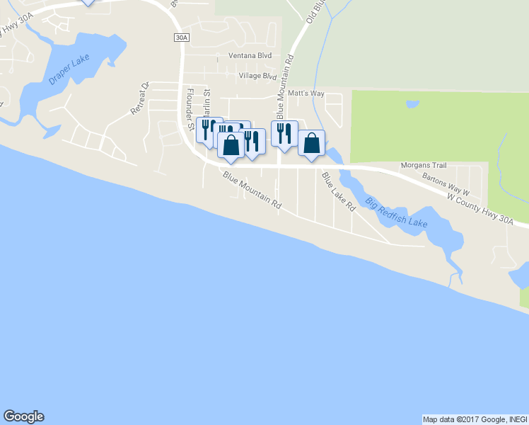 map of restaurants, bars, coffee shops, grocery stores, and more near 248 Blue Mountain Road in Santa Rosa Beach