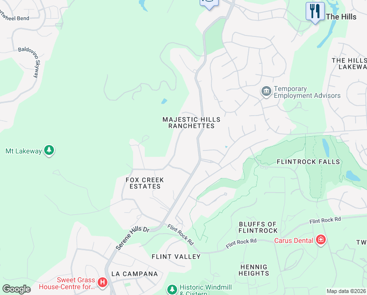 map of restaurants, bars, coffee shops, grocery stores, and more near 17125 Majestic Ridge Road in Austin