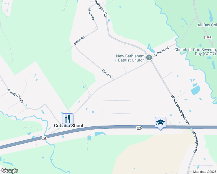 map of restaurants, bars, coffee shops, grocery stores, and more near 14329 Woodcrest Lane in Conroe