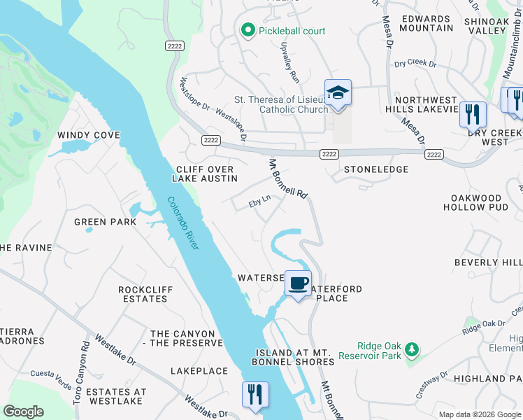 map of restaurants, bars, coffee shops, grocery stores, and more near 5405 Odessa Lane in Austin