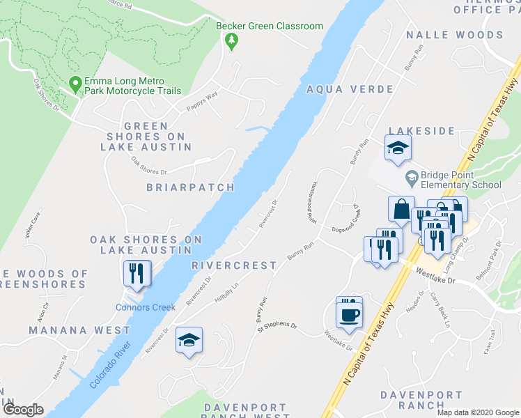 map of restaurants, bars, coffee shops, grocery stores, and more near 6702 Elfland Drive in Austin